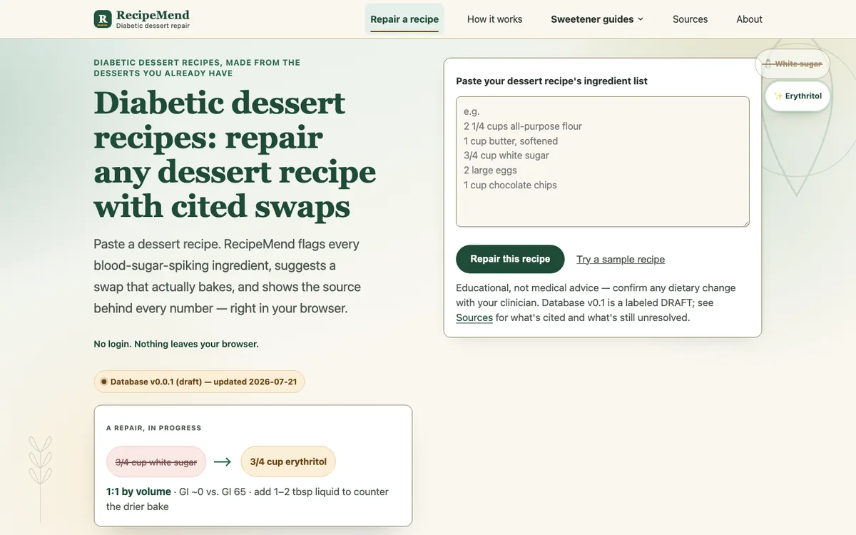 RecipeMend recipe-troubleshooting tool with cited sources