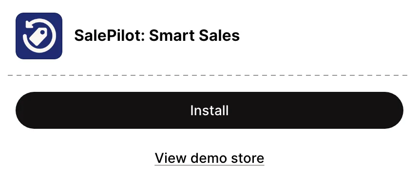 The SalePilot: Smart Sales listing on the Shopify App Store at phone width, with the app icon, the app name and a black Install button.
